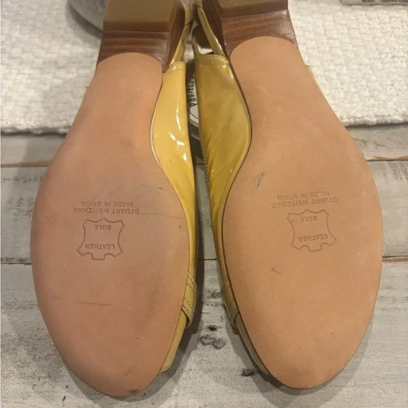 Stuart Weitzman Yellow Peep-Toe Buckle Flats - Picture 6 of 8